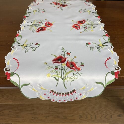 OH-203-A-60x120 Loper met Geborduurde Bloemen Wit