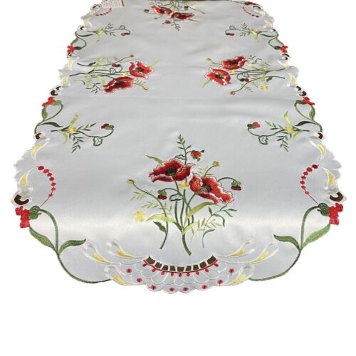 OH-203-A-60x120-ww Loper met Geborduurde Bloemen Wit