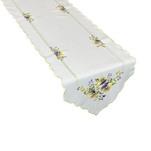 OH259-02-40x140 Loper met geborduurde paarse viooltjes OH259-02