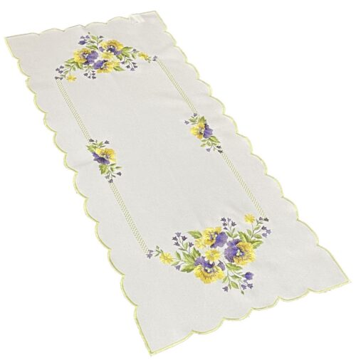 OH259-02-40x85 Loper met geborduurde paarse viooltjes OH259-02