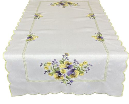 OH259-02-60x120 Loper met geborduurde paarse viooltjes OH259-02