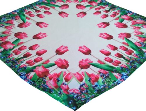 OHA-003-N Overlay met print van tulpen en vergeet-me-nietjes OHA-003-A