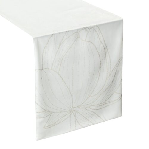 OIF-01-W Fluwelen tafelloper met bloemenprint OIF-01