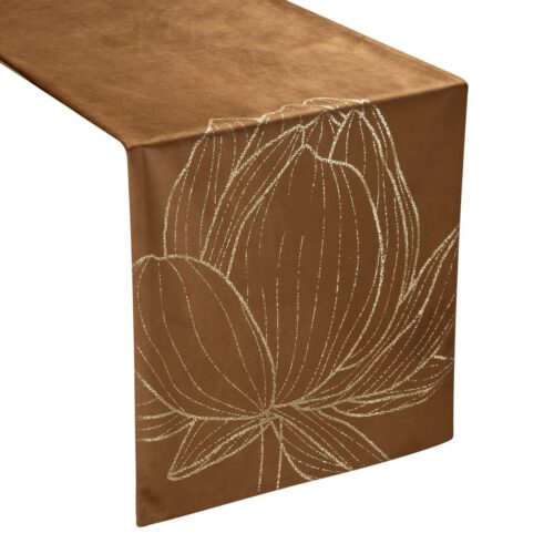 OIF-03-W Fluwelen tafelloper met bloemenprint OIF-03