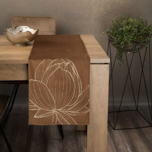OIF-03a Fluwelen tafelloper met bloemenprint OIF-03