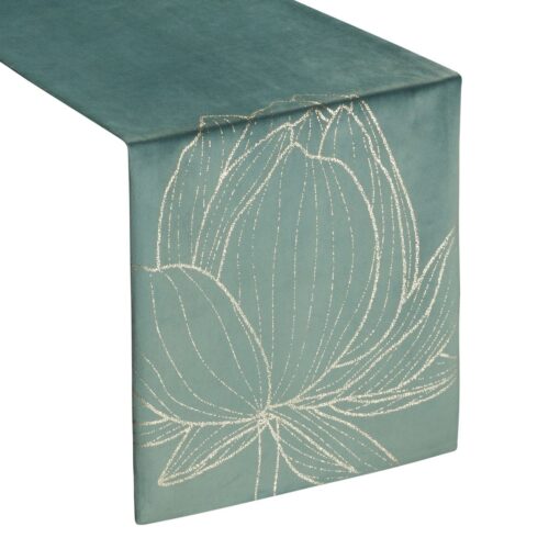 OIF-04-W Fluwelen tafelloper met bloemenprint OIF-04