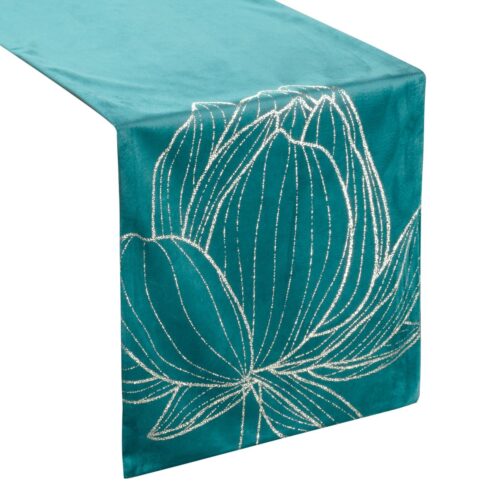 OIF-05-W Fluwelen tafelloper met bloemenprint OIF-05