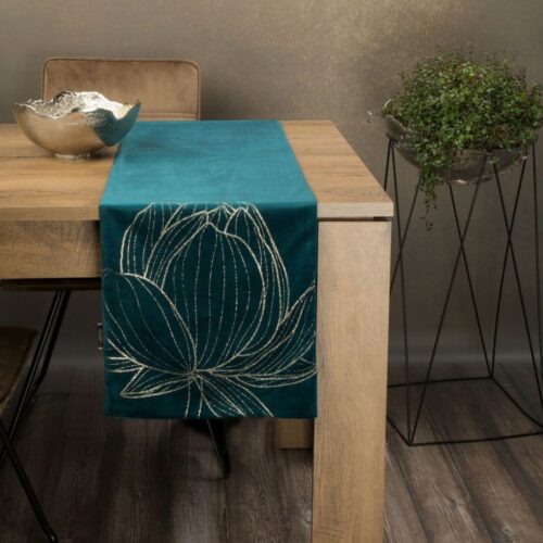 OIF-05a Fluwelen tafelloper met bloemenprint OIF-05