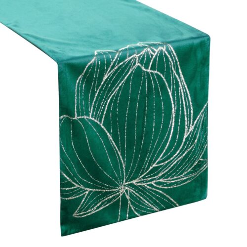 OIF-06-W Fluwelen tafelloper met bloemenprint OIF-06