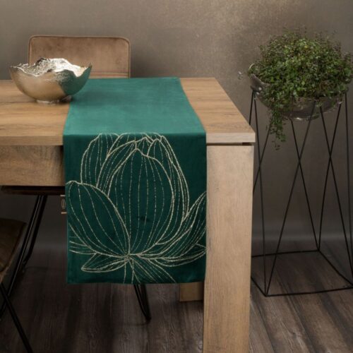 OIF-06a Fluwelen tafelloper met bloemenprint OIF-06
