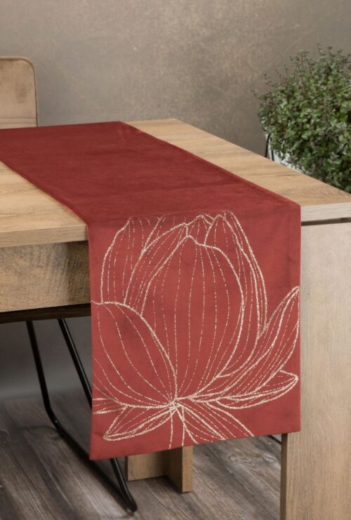 OIF-07 Fluwelen tafelloper met bloemenprint OIF-07