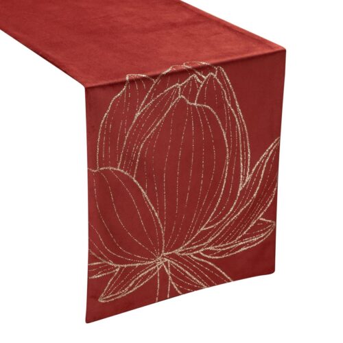 OIF-07-W Fluwelen tafelloper met bloemenprint OIF-07