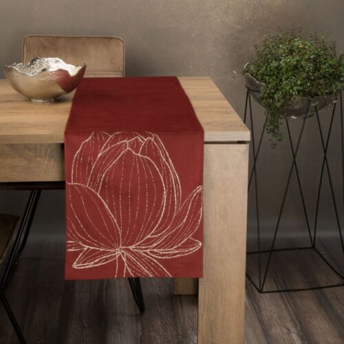 OIF-07a Fluwelen tafelloper met bloemenprint OIF-07
