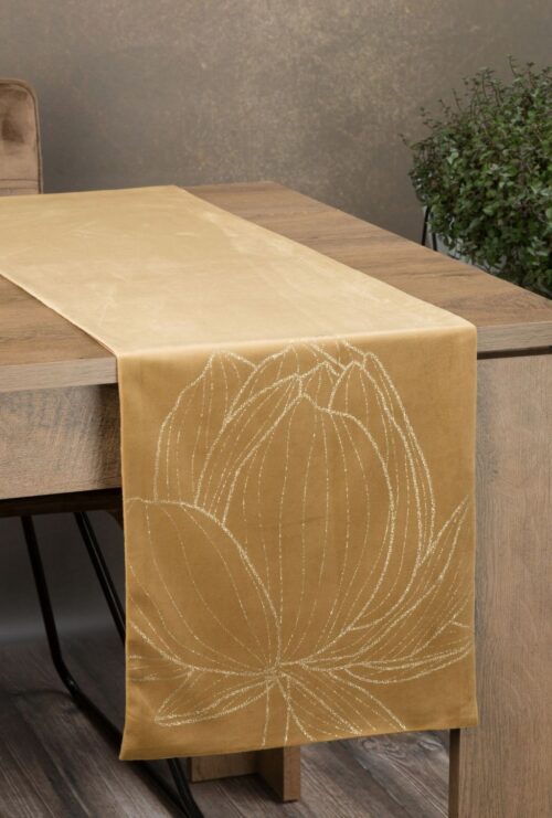 OIF-10 Fluwelen tafelloper met bloemenprint OIF-10