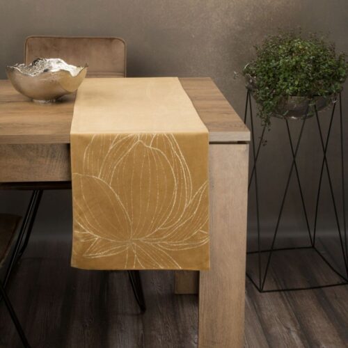 OIF-10a Fluwelen tafelloper met bloemenprint OIF-10