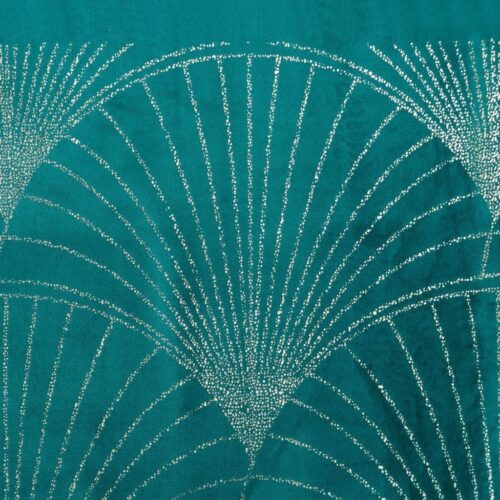 OIG-01b Velvet Tafelloper met Waaiers - Turquoise
