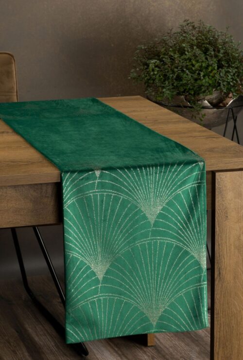 OIG-02 Velvet Tafelloper met Waaiers - Groen