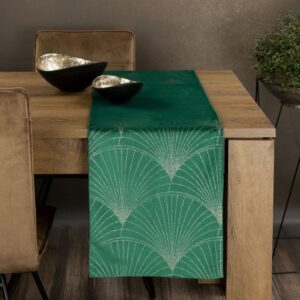 Velvet Tafelloper met Waaiers - Groen