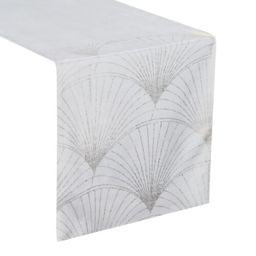 OIG-03-W Velvet Tafelloper met Waaiers - Wit