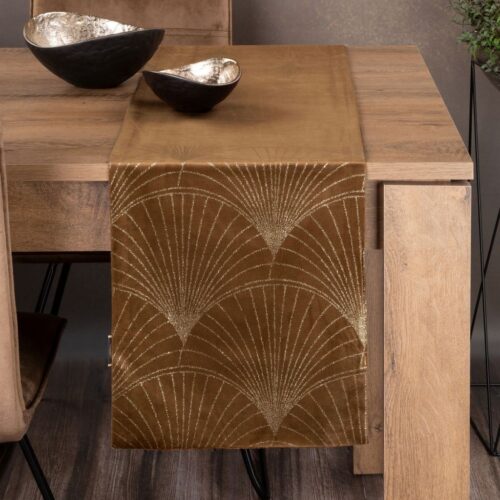 OIG-05a Velvet Tafelloper met Waaiers - Cognac