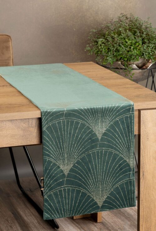 OIG-06 Velvet Tafelloper met Waaiers - Lichtgroen