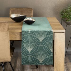 Velvet Tafelloper met Waaiers - Lichtgroen
