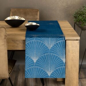 Velvet Tafelloper met Waaiers - Blauw