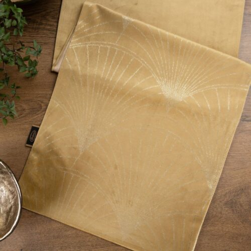 OIG-09c Velvet Tafelloper met Waaiers - Honing