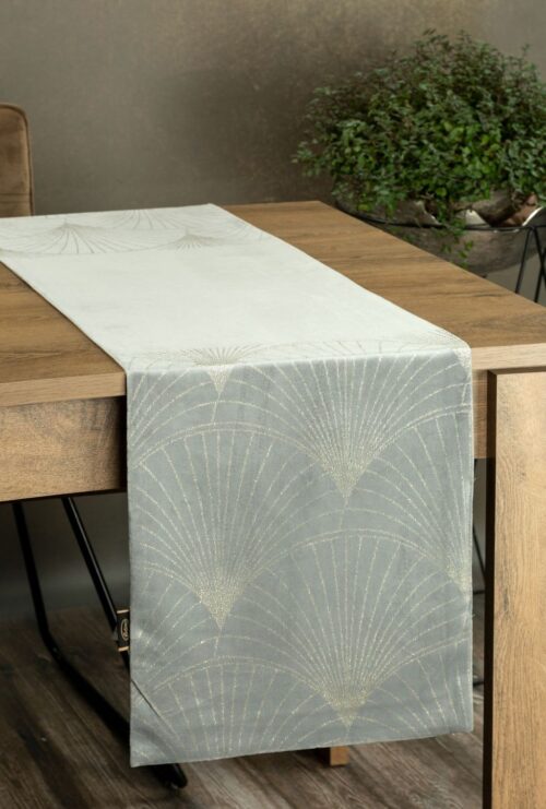 OIG-10 Velvet Tafelloper met Waaiers - Zilver