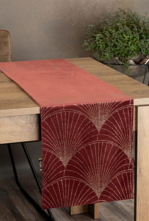 OIG-11 Velvet Tafelloper met Waaiers - Rood