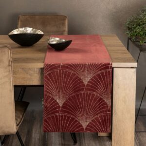 Velvet Tafelloper met Waaiers - Rood