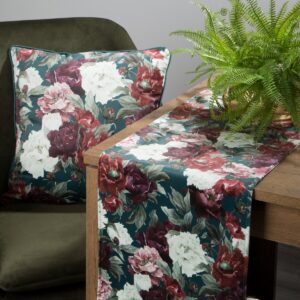Decoratieve fluwelen tafelloper met bordeauxrode bloemen OIU-02