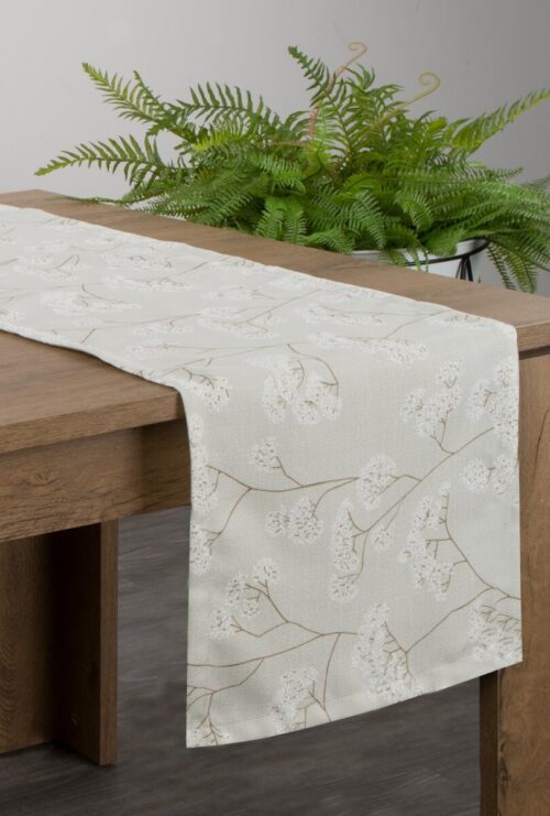 OIX-02 Tafelloper met witte bloemenprint OIX-02