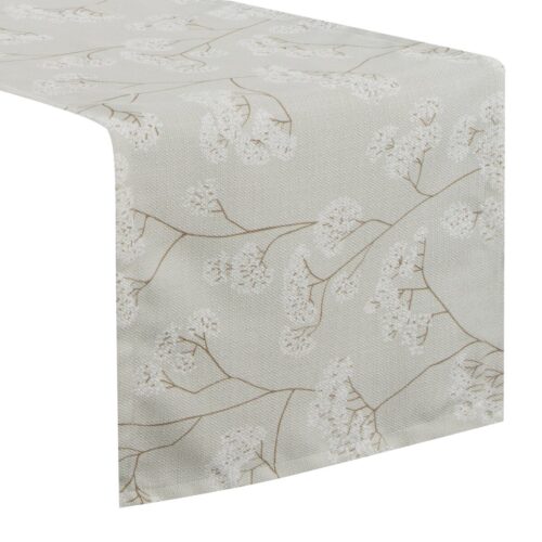 OIX-02b Tafelloper met witte bloemenprint OIX-02