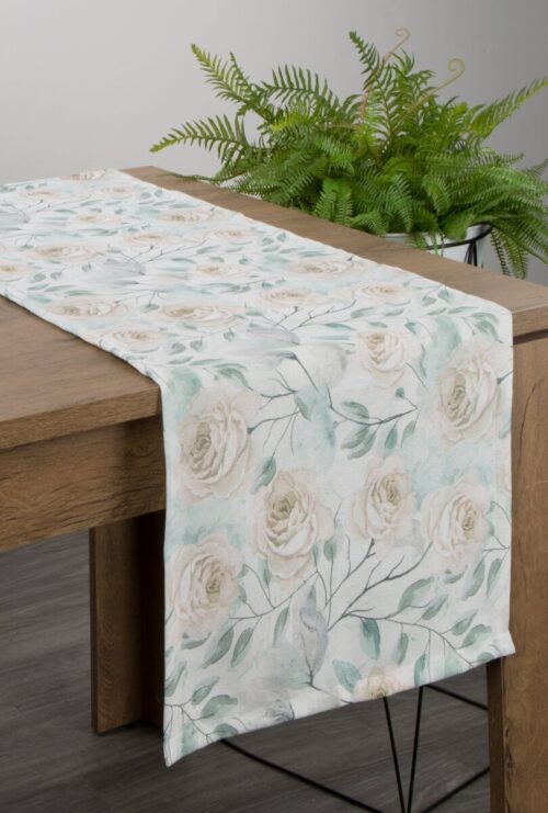 OIX-05 Tafelloper met print van beige pioenrozen OIX-05