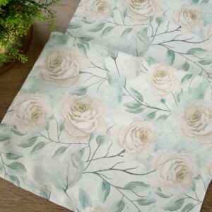 Tafelloper met print van beige pioenrozen OIX-05