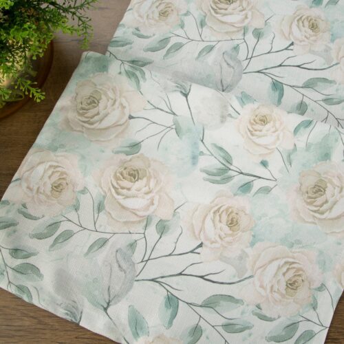 OIX-05c Tafelloper met print van beige pioenrozen OIX-05