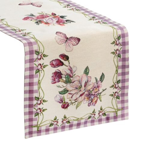 Wandloper met geweven patroon van bloemen en vlinders OJB-01