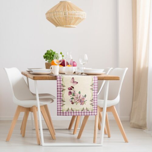 Wandloper met geweven patroon van bloemen en vlinders OJB-01