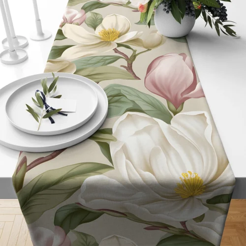OM01-11ba Tafelloper met magnolia print OM01-11 Emma