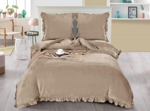 PGI-02 Dekbedovertrek teddy met ruches beige 140x200