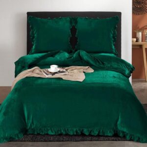 Dekbedovertrek teddy met ruches groen 140x200