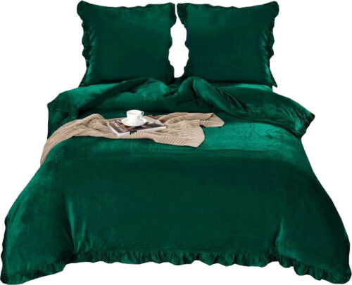 Dekbedovertrek teddy met ruches groen 140x200