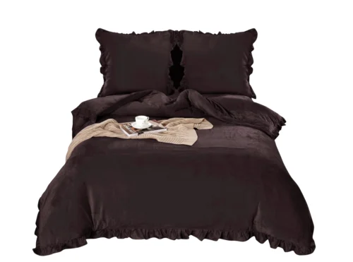 Dekbedovertrek teddy met ruches donkerbruin 200x200/220