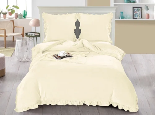 Dekbedovertrek teddy met ruches creme 140x200