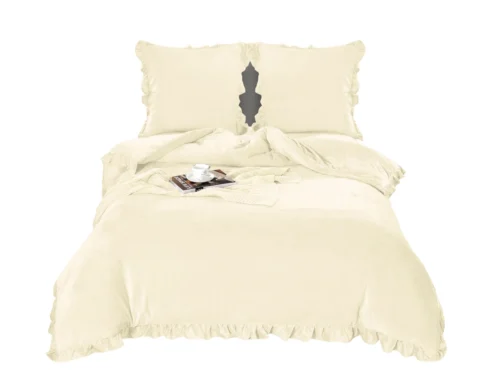 Dekbedovertrek teddy met ruches creme 140x200