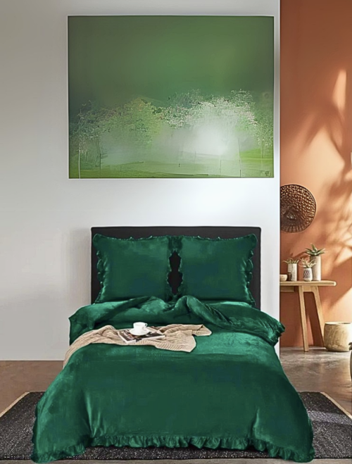 Microvezel Teddy beddengoed met Ruches Groen