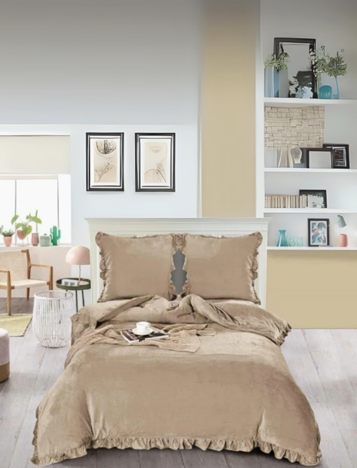 Microvezel Teddy beddengoed met Ruches Beige