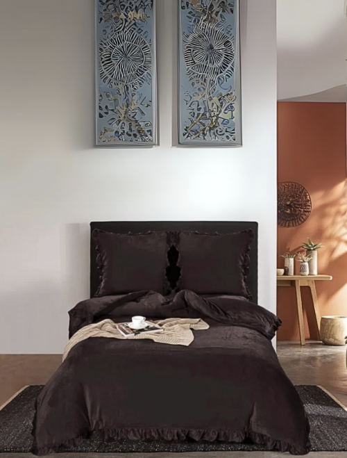 Microvezel Teddy beddengoed met Ruches Bruin