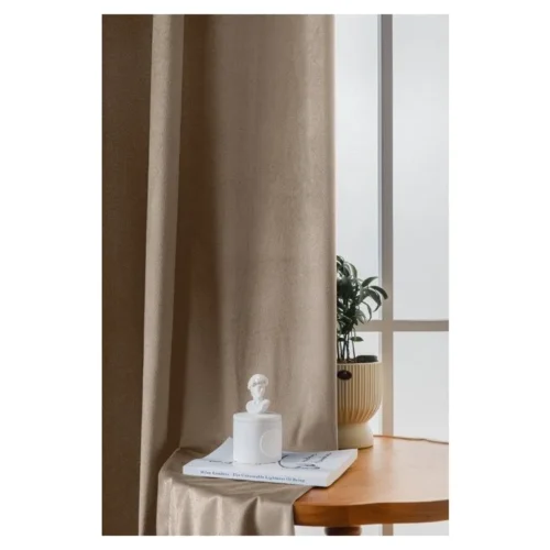 b5 Beige velours plooigordijn ZMR-07